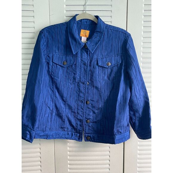 Ruby Rd. Women's Petite Blue Cropped textured Jacket Size 14 - Picture 1 of 6